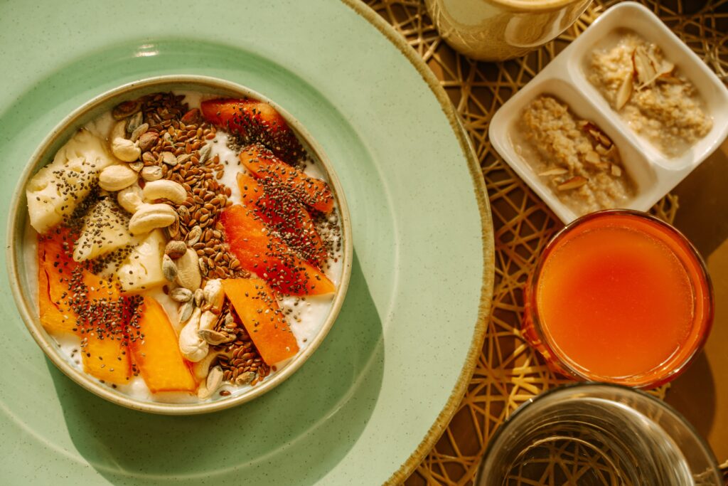 Greek yogurt with fresh fruits and nuts for healthy breakfast ideas